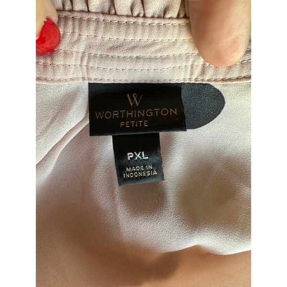 Worthington Pink Black dots popover blouse size XL petite 3/4 sleeve‎ spring - Picture 4 of 4